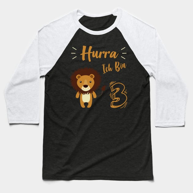 Hooray I'm Three Lion Child Birthday Gift Baseball T-Shirt by BarrelLive